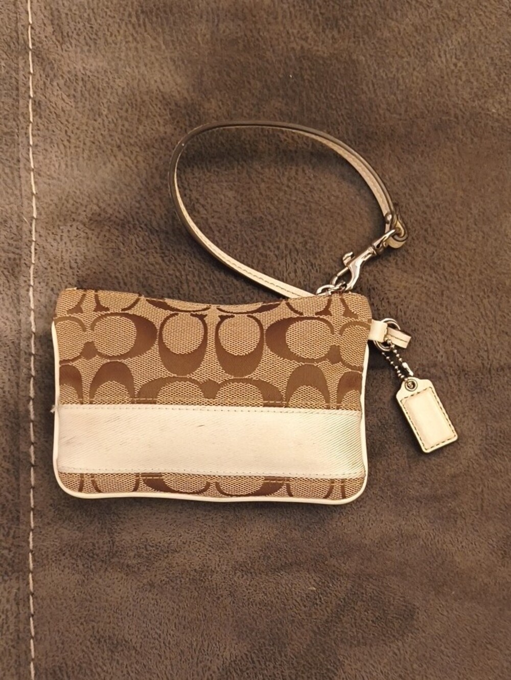Coach Signature Canvas Wristlet in Brown and Cream - Picture 3 of 5